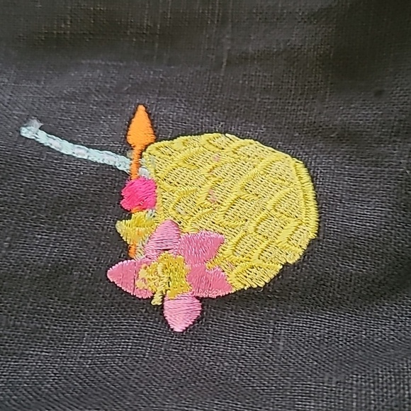 Saint Tropez West Black Linen Pants with Colorful Embroidered Cocktails size 10 - Picture 5 of 12